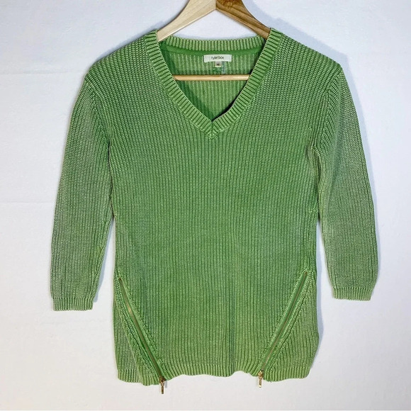 Tyler Boe Mineral Wash Green V-Neck Sweater - Picture 1 of 7